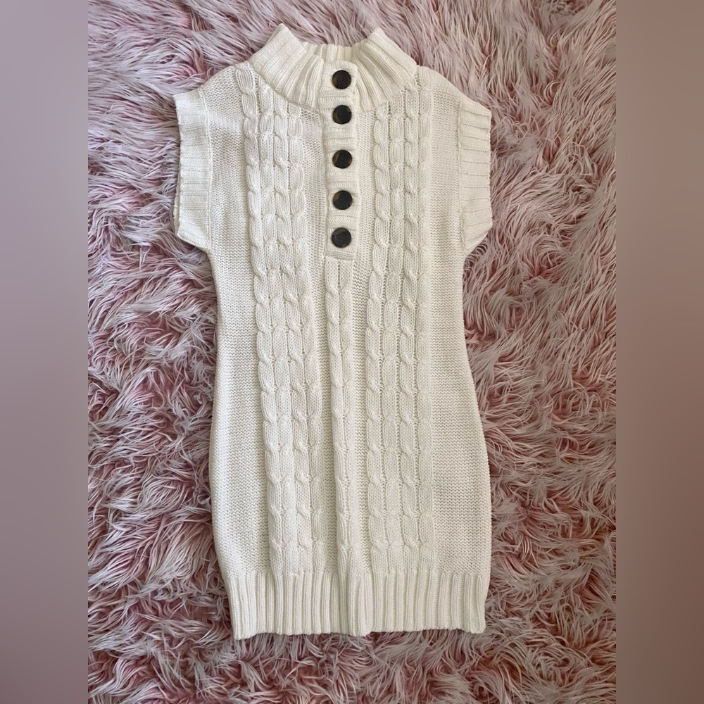Pink Rose Cable Knit Sweater Dress - Ivory - NWT